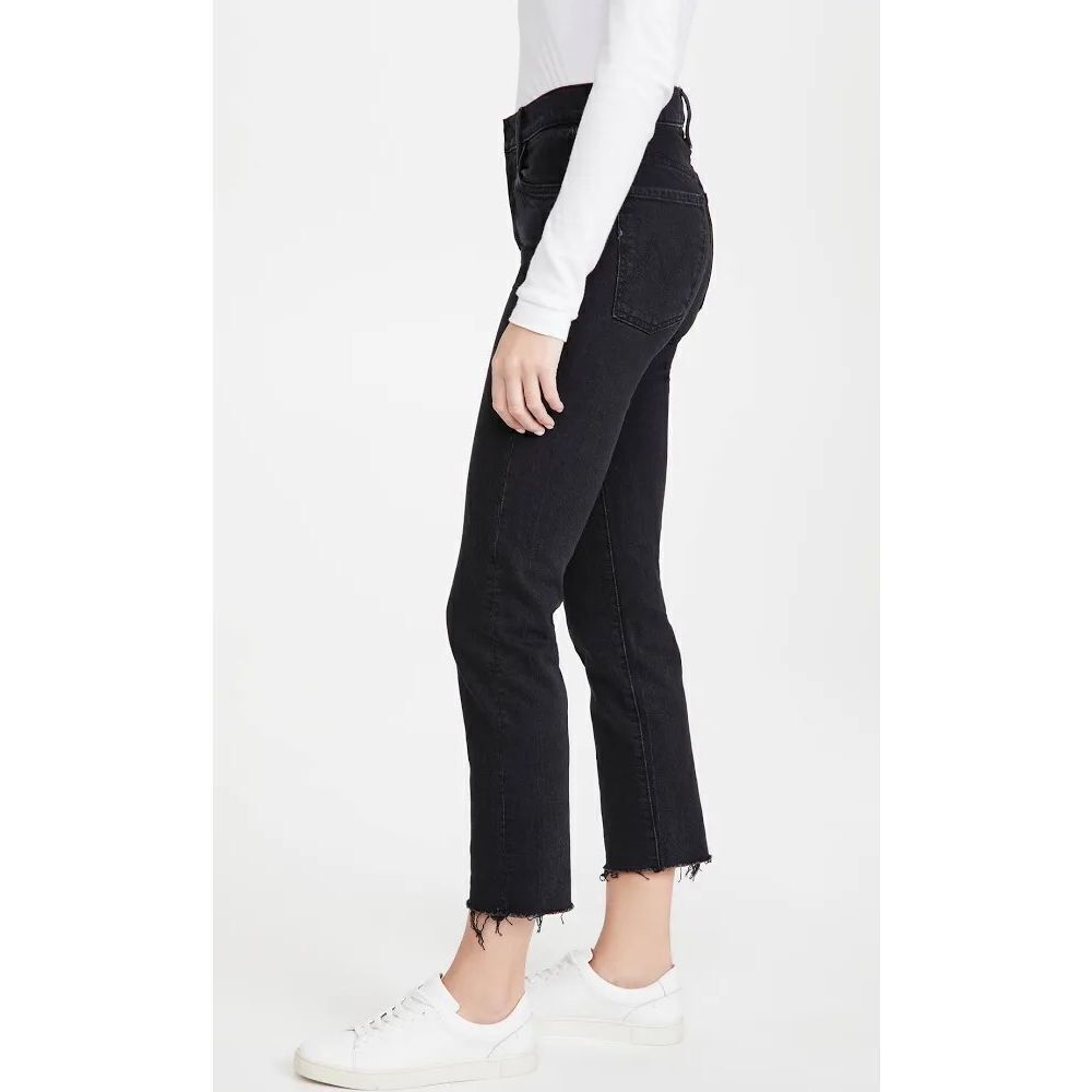 Mother The Scrapper Cuff Ankle Fray Who's Sorry Now Jeans in Black Sz 26